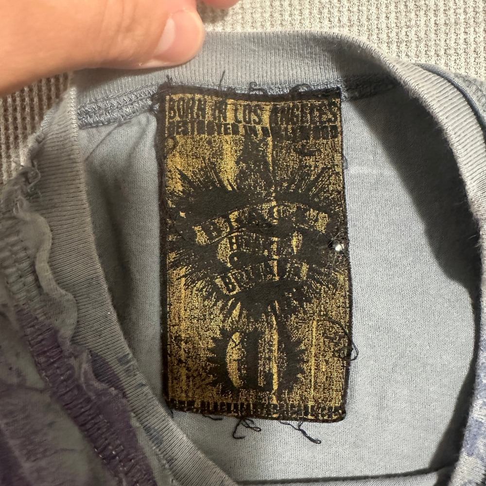 Y2K Black Hearts Brigade Eagle Lost Love Mineral Wash Tee Blue LA Destroyed Sz L - Picture 7 of 10
